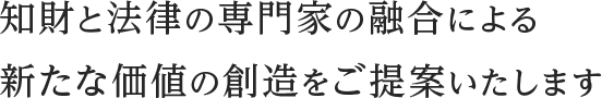 知財と法律の専門家の融合による新たな価値の創造をご提案いたします